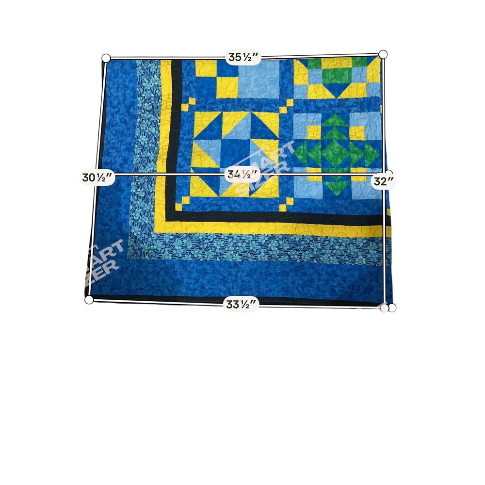 Handmade Modern Farmhouse Patchwork Quilt Blue Yellow Geometric Star 64x70 - Picture 6 of 7